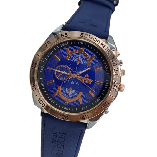 Fortune Time Round Dial Blue Leather Strap Watch